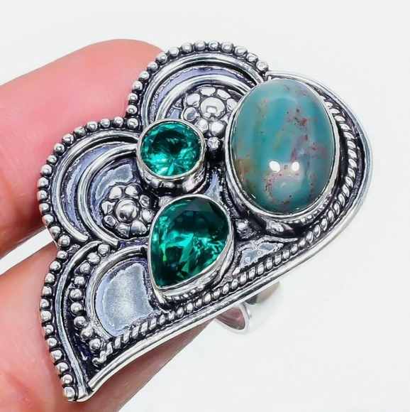 New Bloodstone & Peridot 925 Silver Ring. - Picture 13 of 13